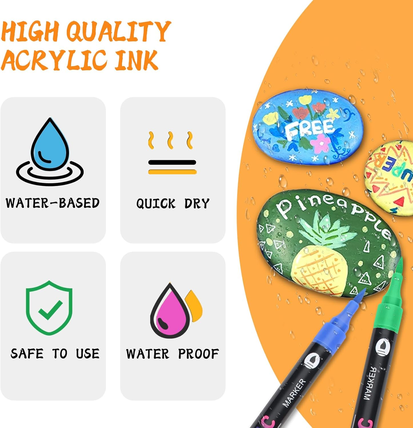 48 Colors Acrylic Paint Markers, 24 Pack Acrylic Paint Pens with Double Brush Tip for Kids and Adults, Acrylic Pens for Rocks, Eggs, Wood, Rock, Canvas, Plastic, Glass, Ceramic - 48 Colors image number 2