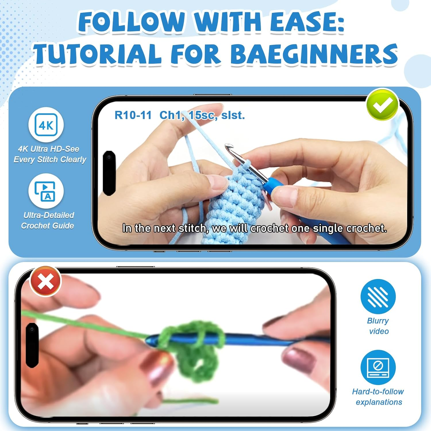 SGIBYN Crochet Kit for Beginners, 11.8 Inch Large Axolotl Amigurumi Crochet Kit with Step-By-Step Video Tutorials, Animal DIY Knitting Craft Kit for Women, Teens & Adults image number 5