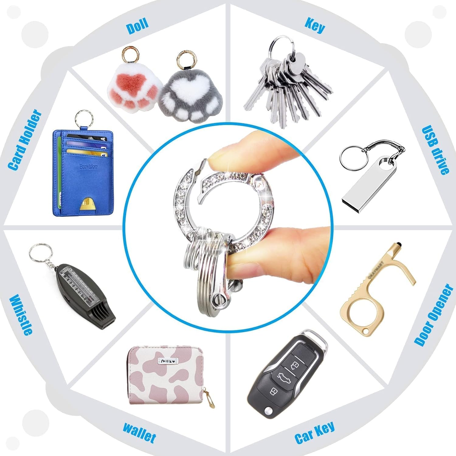 Cute Wrist Car Keychain for Women, Crystal Keychain Accessories，Bling Wrist Lanyard for Keys, Car Key image number 5