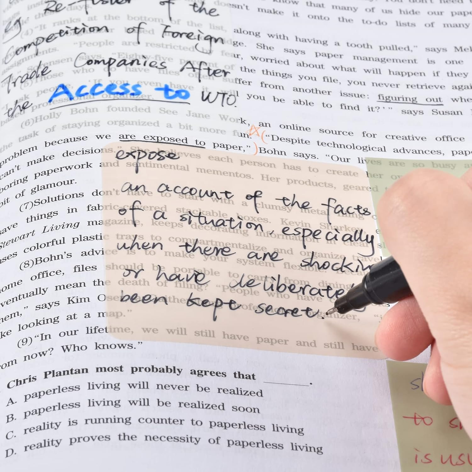 BAYTORY 700 Sheets Pastel Transparent Sticky Notes, Clear Waterproof 3 X 3 Inch See through Memo Pad, Self-Adhesive Translucent Writable Index Tabs for Annotating Books, Study Stationary Supplies - Bright Multicolor image number 3