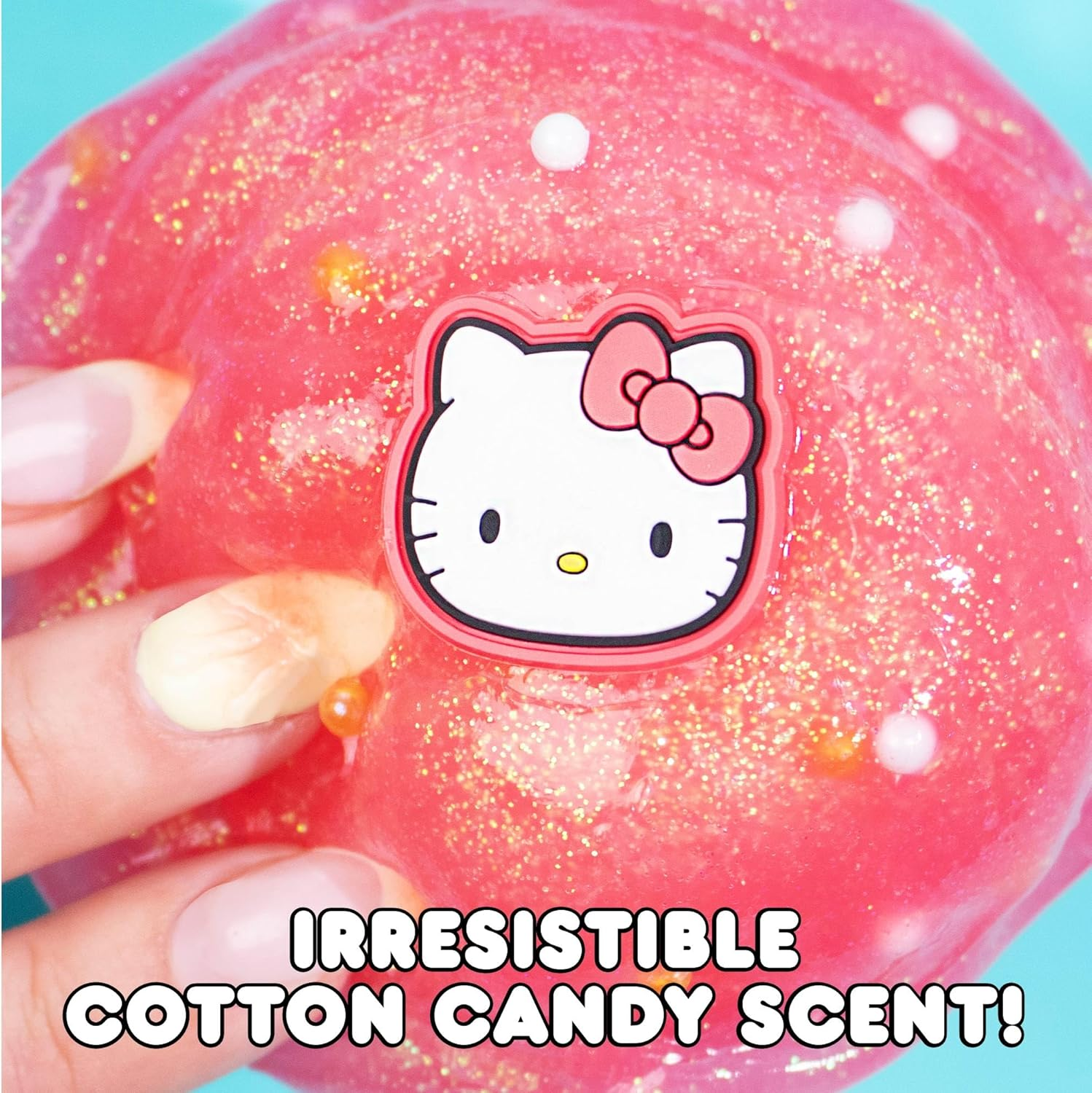 Hello Kitty SLIMYGLOOP Jar, 8 Oz Red & White Cotton Candy Scented Slime, Includes Beads & Hello Kitty Charm, Sanrio Stuff, Hello Kitty Slime, Slime for Kids, Hello Kitty Merch