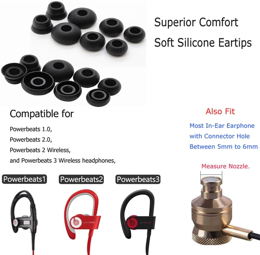 Rhinenet Replacement Silicone Ear Tips Earbuds for Beats by Dre Powerbeats 2 & 3 Wireless Earphones Headset Gel Tips Earplug 8 Pairs Headphone Cover Sweatproof Easy to Use Comfortable Ear Buds Black - Blue image number 5