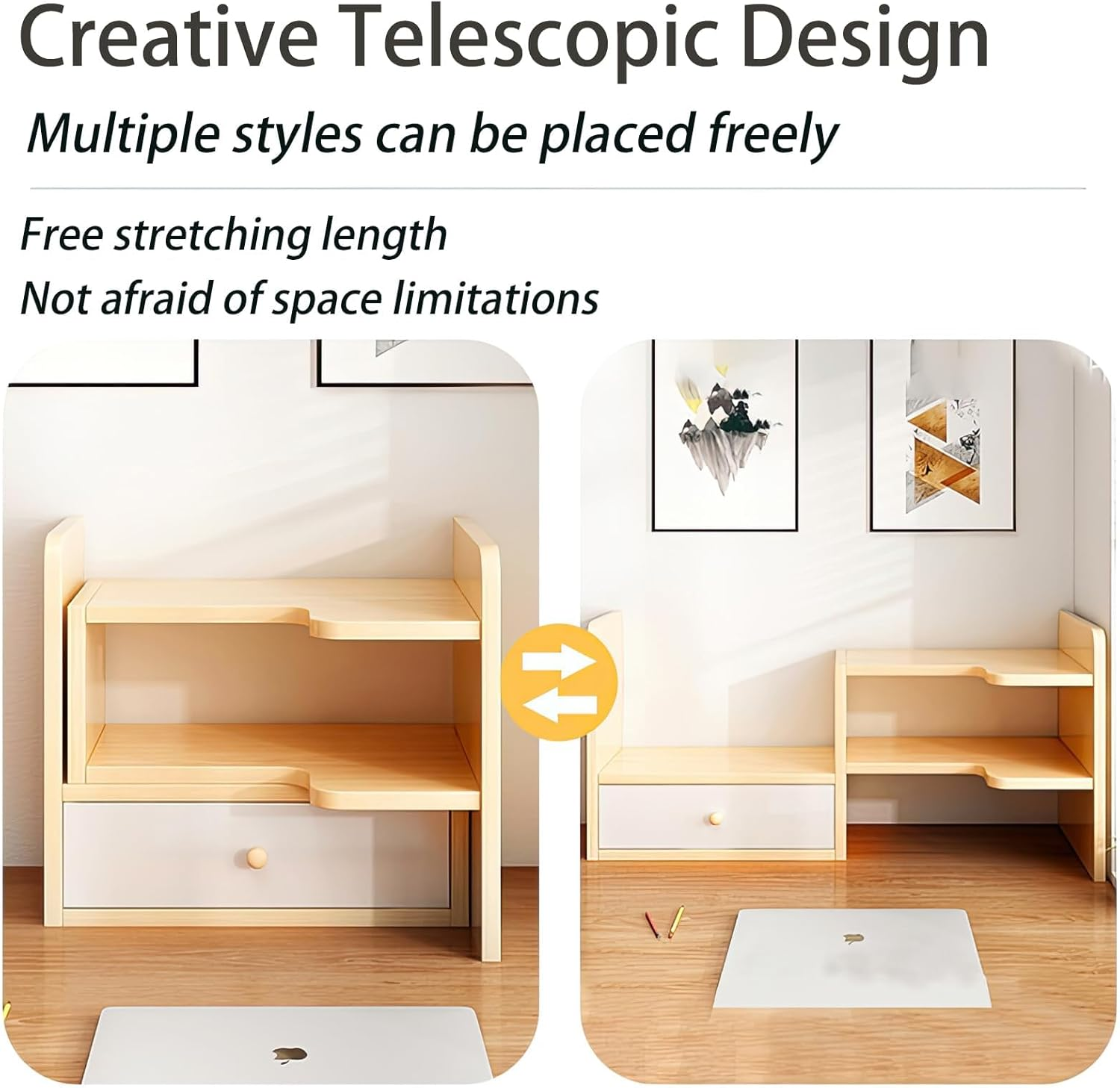 Joiena Desktop Bookshelf Desk Storage Organizer Adjustable Wood Bookcase Desktop Display Shelf Stand Rack with Cabinet Office Supplies (Wood) image number 3