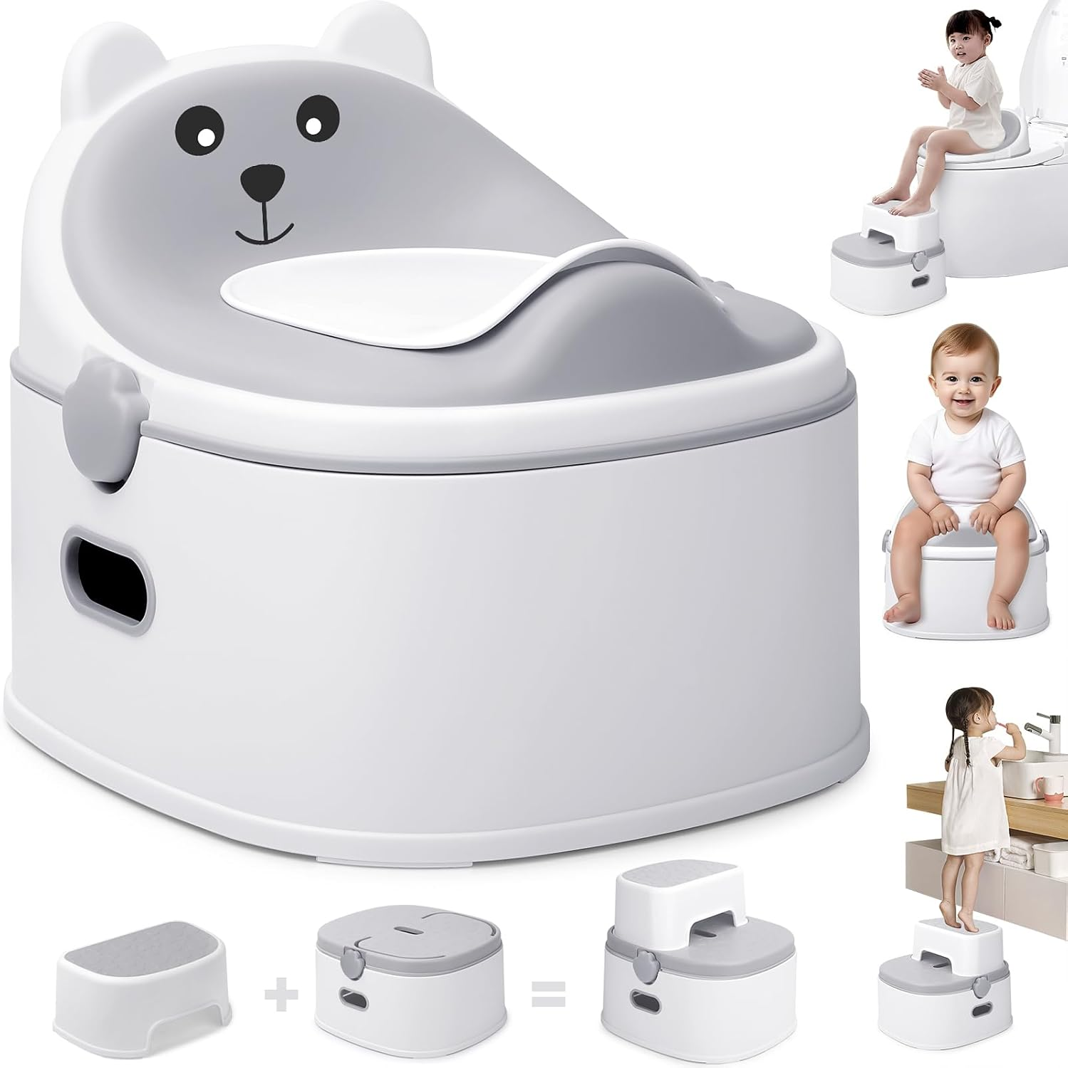 Timkos 3-In-1 Toddler Potty(Chair, Seat, Step Stool), Potty Training Seat - 10 CM Splash Guard, Soft & Comfortable Silicone Step Stool and Toilet Seat, Easy to Clean with Non-Slip Safety for Toddlers image number 3