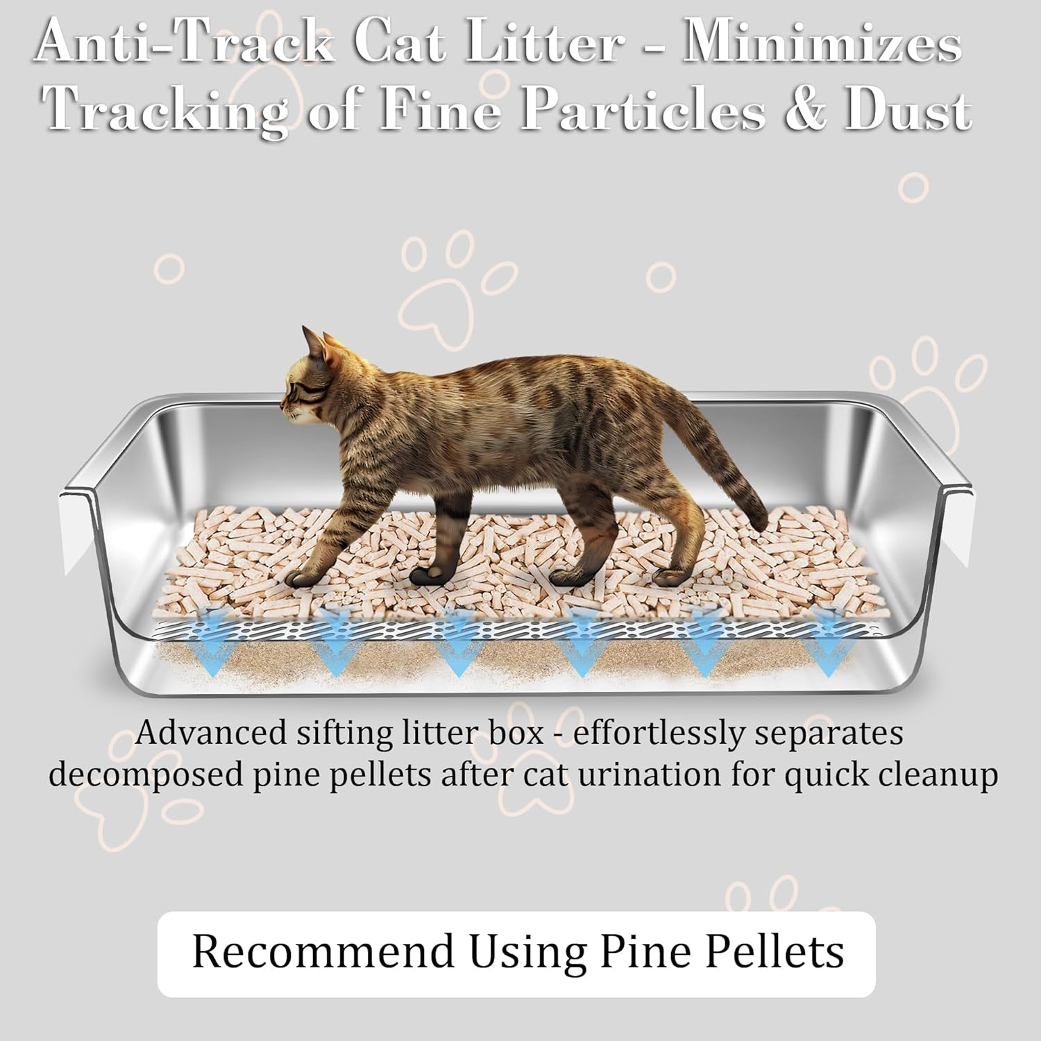 Stainless Steel Sifting Small Cat Litter Box for Pine Pellets,Metal Kitten Litter Box Sifter Pan with Litter Scoop, Low Dust, Odor Control, Easy Cleaning image number 4