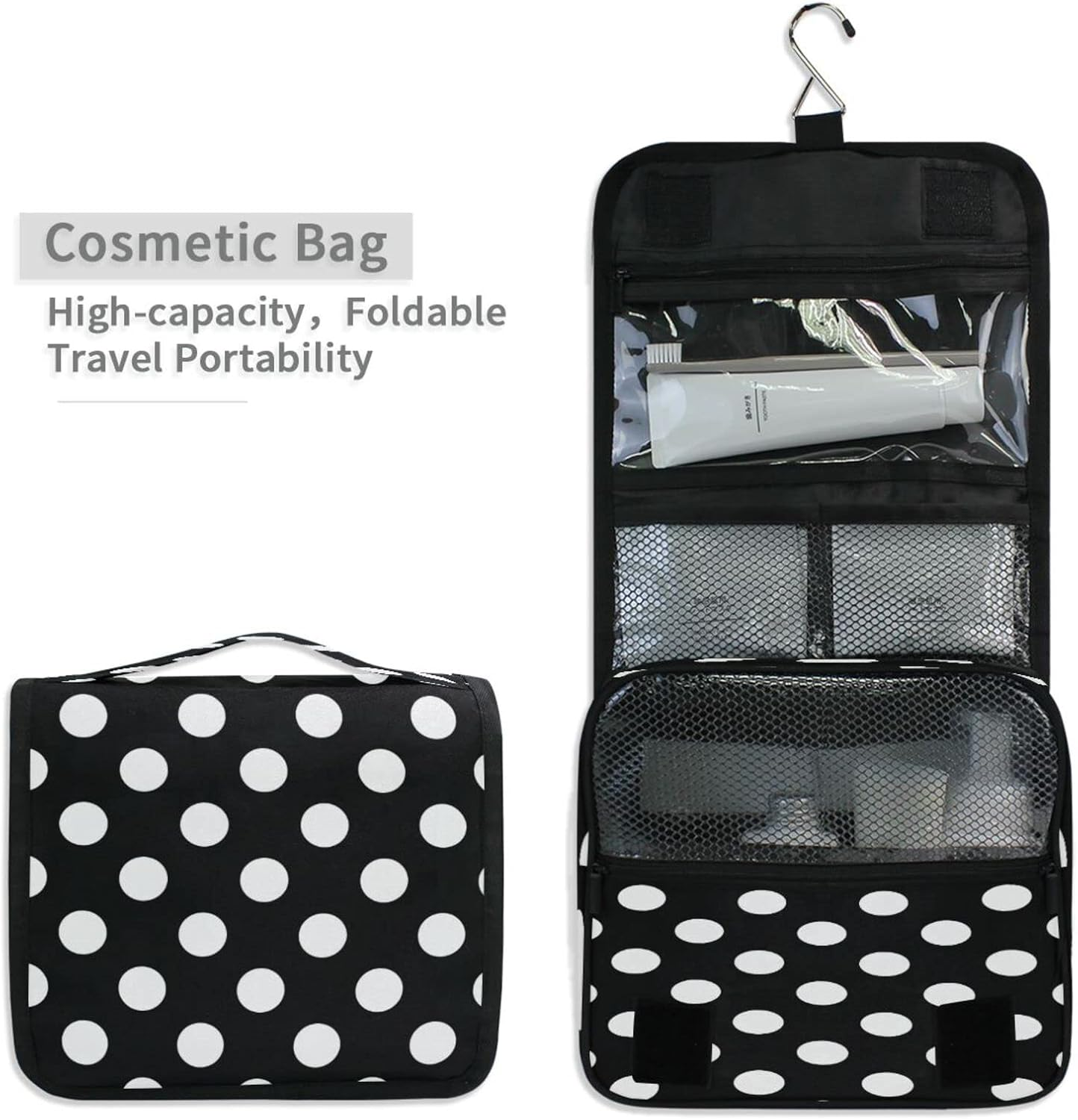 Polka Dot Geometric Pattern Hanging Toiletry Bag for Women Men, Portable Makeup Bag Organizer Cosmetic Bag for Purse Pouch Waterproof Travel Essentials Large Wash Bag for Kids Girls, Multicolor, One image number 2