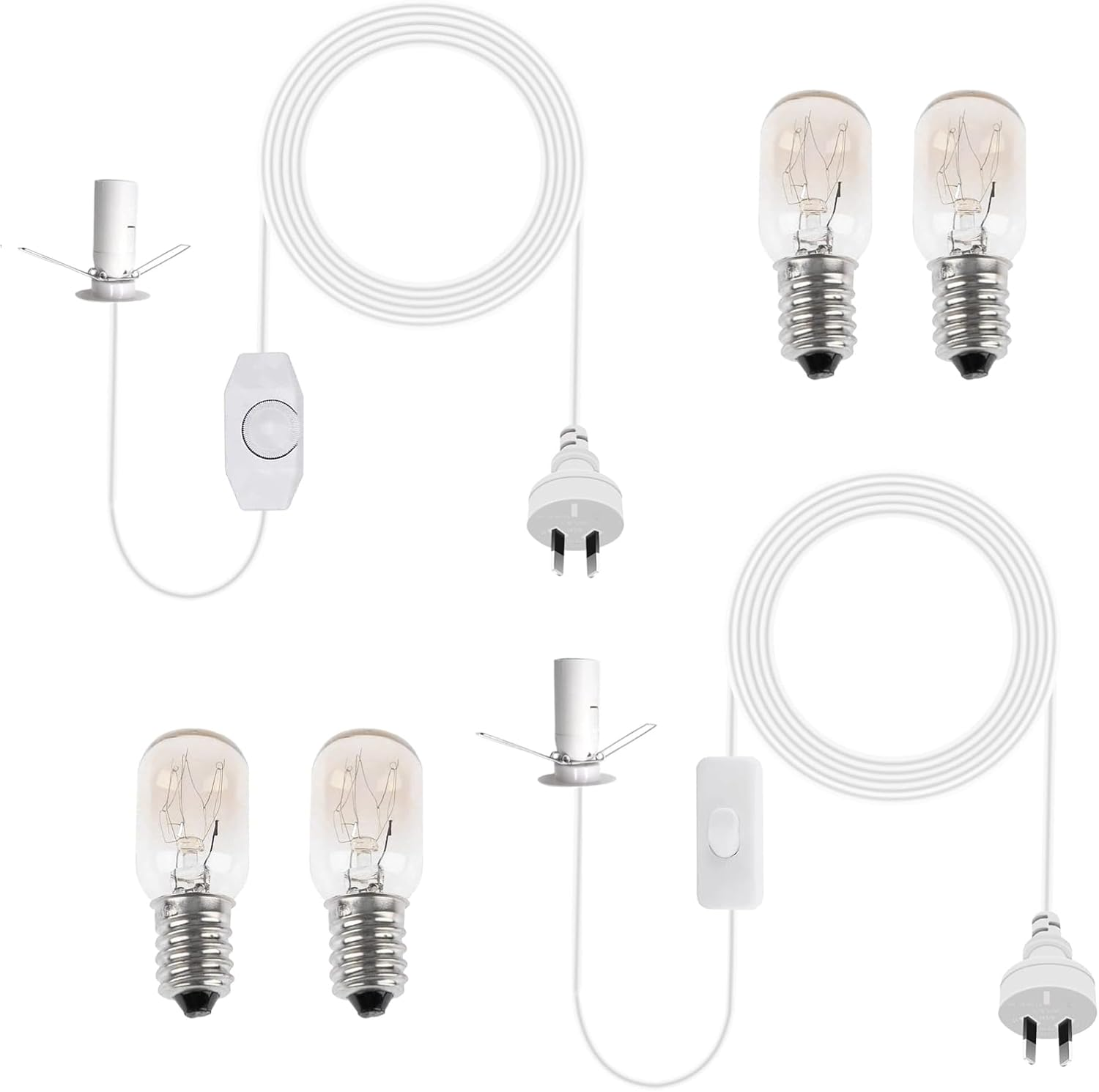 2 Pcs Salt Lamp Cord with 4 Free E14 Bulbs Set, Original Replacement Cord with On/Off Switch Dimmer Button Metal Clip Base, for Himalayan Crystal Salt Rock Lamp - 1.8M Cable 240V SAA Standard