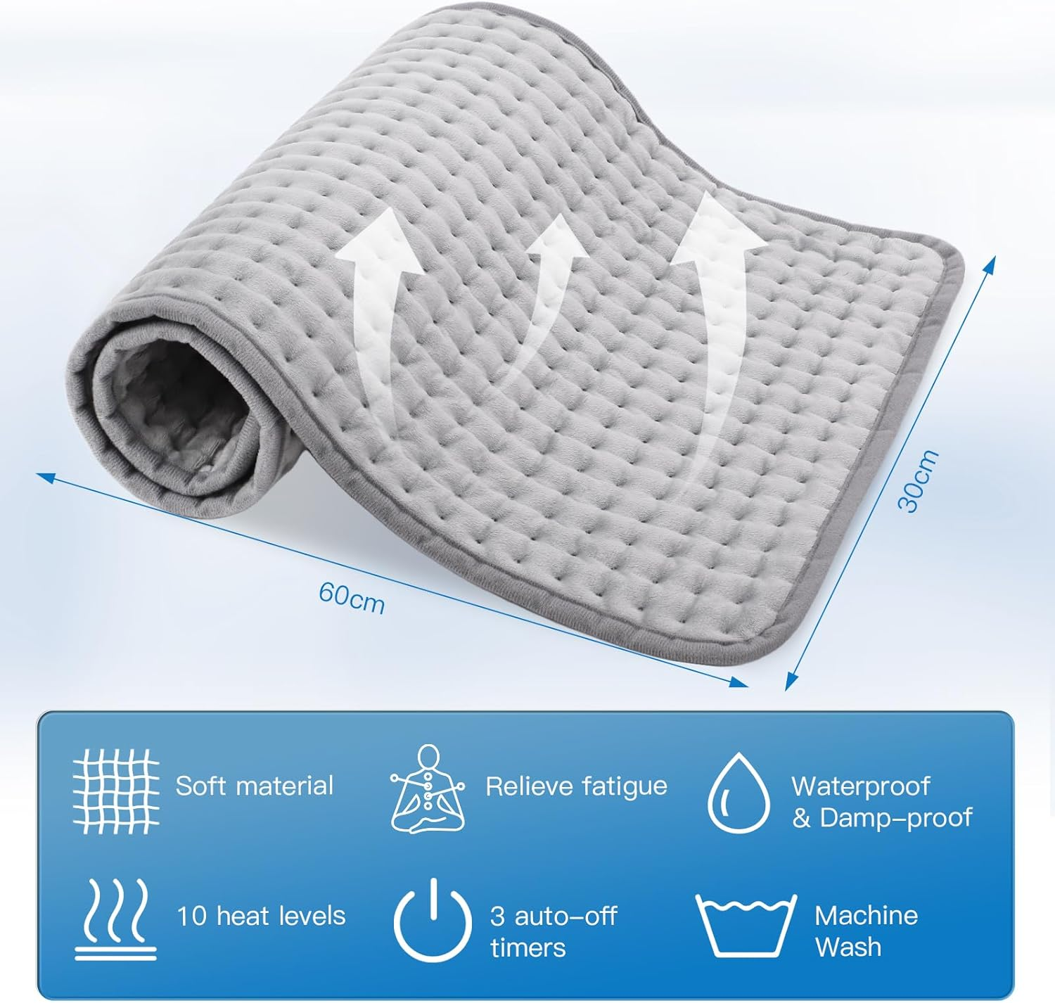 Biutee Electric Heating Pad for Back Pain Relief - 60X30Cm Large Heating Pad with 10 Temperature & 3 Timer Settings, Machine Washable Heat Pad for Lower Back, Muscle, Period Cramps (Auto Shut Off) image number 2