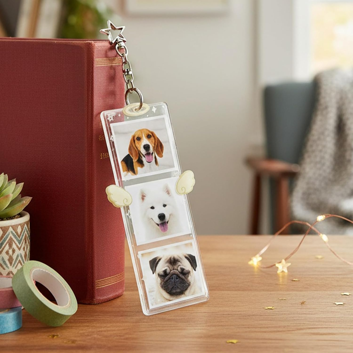 Picture Keychain | 17X9Cm Cute Acrylic 4-Compartment - Picture Keychain Holder DIY Photo Ornaments - for Men Kids Girls Friends Key Bag Purse Wallet Pocket Valentines Day