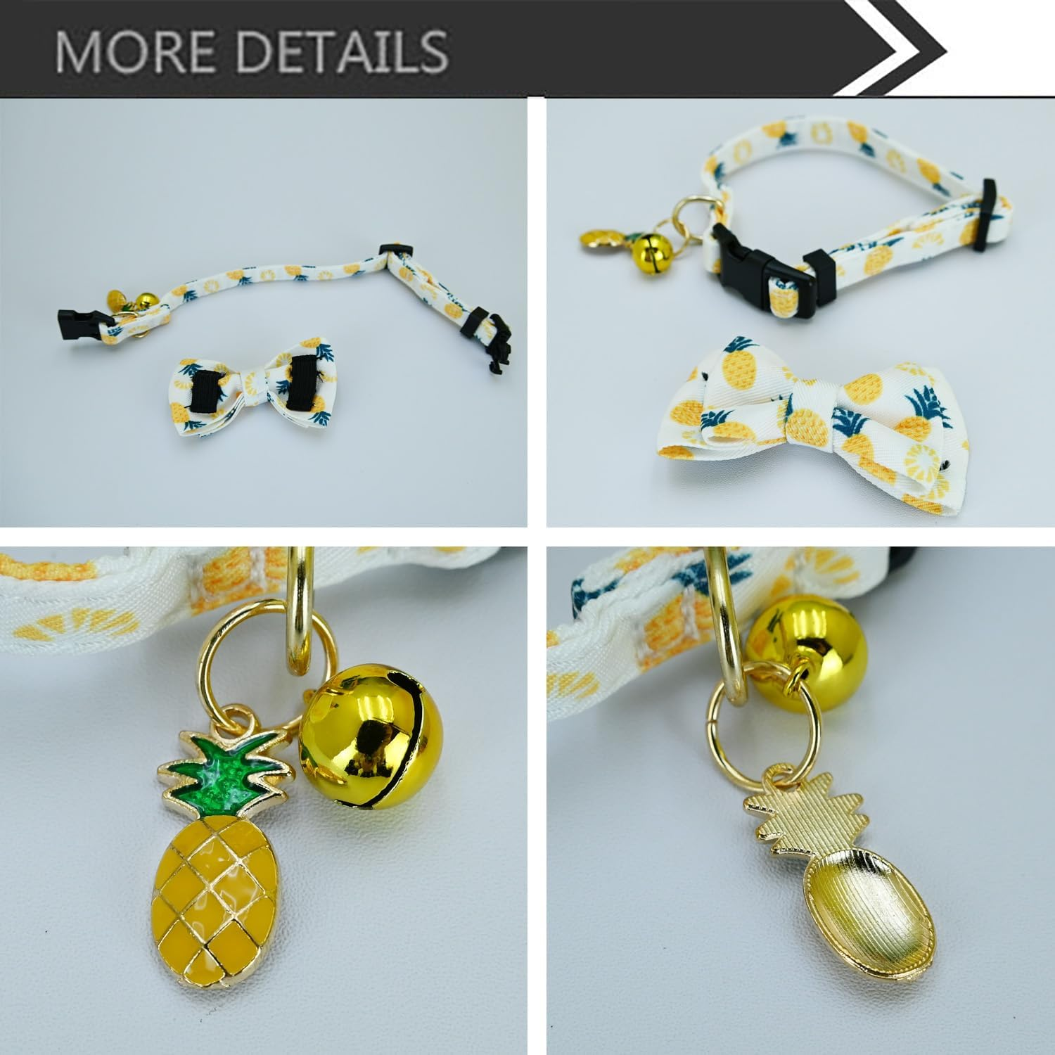 Newtensina Fashion 2 Pieces Cute Fruits Pattern Cat Collar with Lemon Watermelon Pineapple Pendant for Cats - Bluewhite image number 5