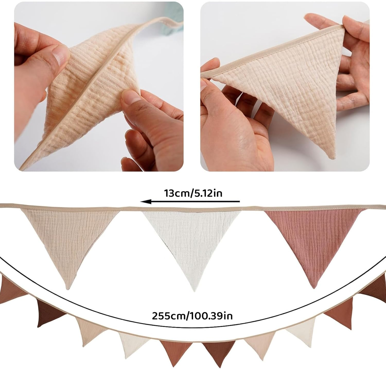 Tzylomirx Pennant Banner, Boho Style Fabric Triangle Banners for Versatile Party Decorations like Wedding, Baby Shower, and Nursery Room Decor, Brown image number 1