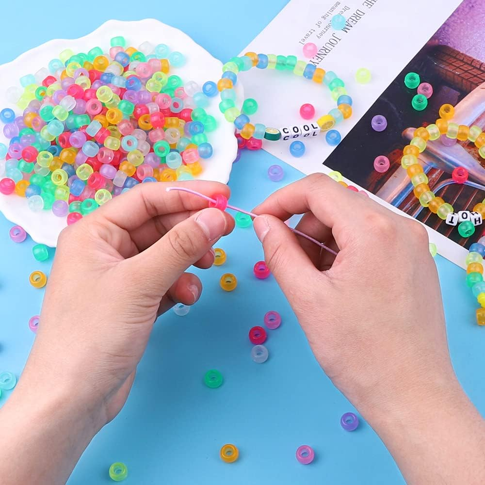 1000Pcs Glow in the Dark Pony Beads Mix 9 Colors Glow Pony Beads Luminous Beads Bulk Acrylic Hair Beads Plastic Pony Beads for Hair Braiding Bracelets Necklaces Making image number 2