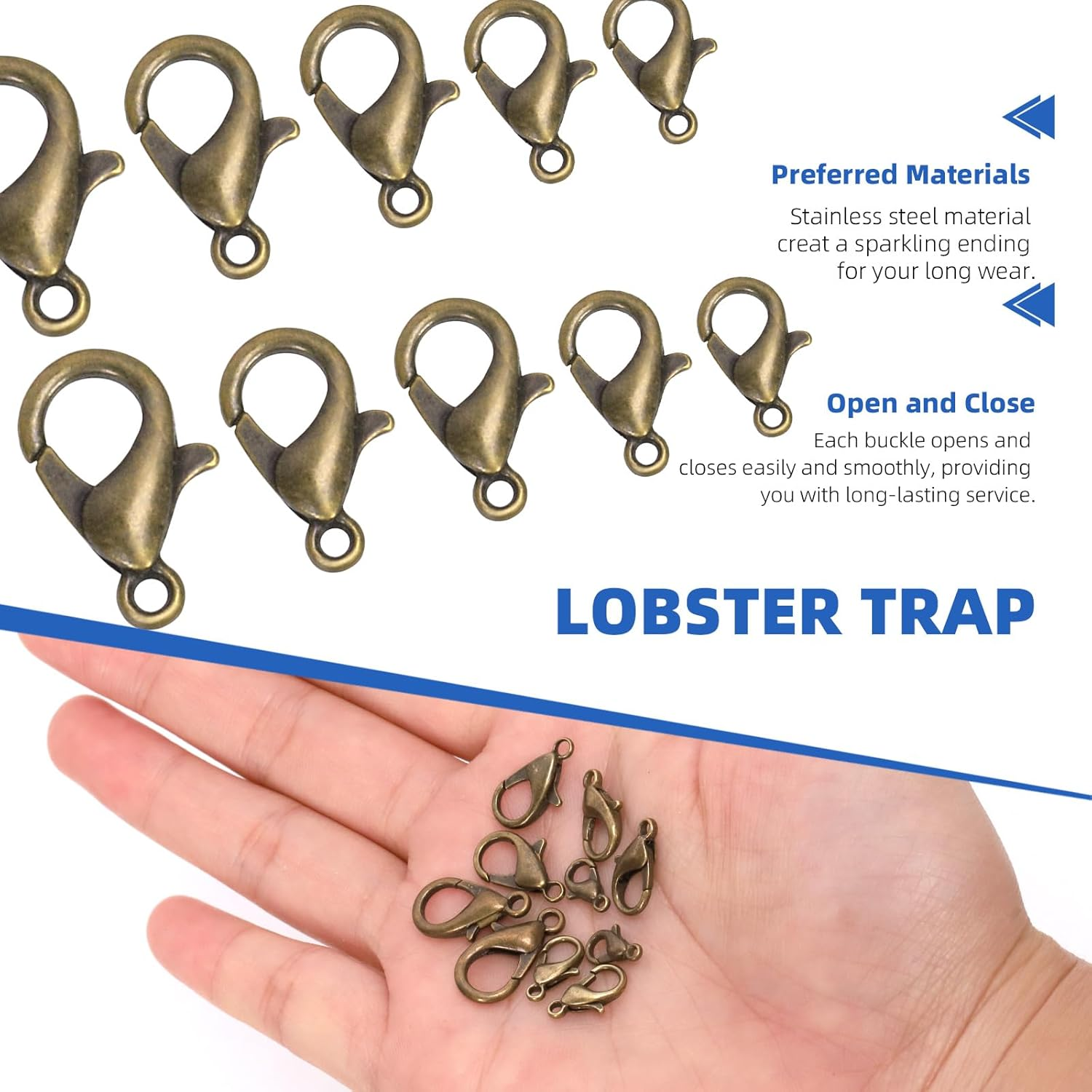 Glarks 170Pcs Bronze Lobster Claw Clasp with Open Jump Rings Kit 10Mm 12Mm 14Mm 16Mm 18Mm Necklace Clasps for Bracelet Necklace Jewelry Making - Gunblack image number 7