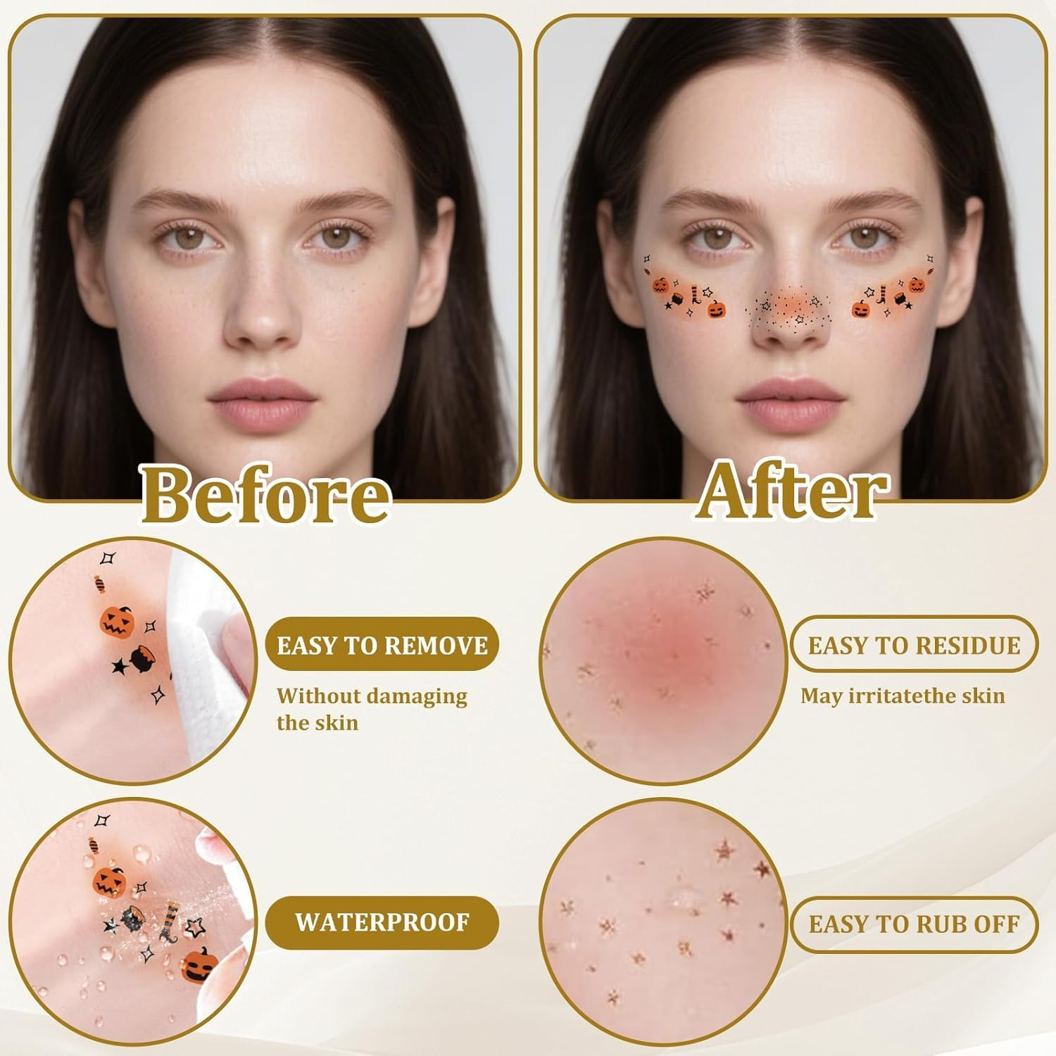 6Pcs Halloween Freckles Face Tattoo, Temporary Makeup Stickers, Temporary Freckle Sticker, Face Tattoos for Women, Halloween, Parties, Freckles Tattoo Art (A)