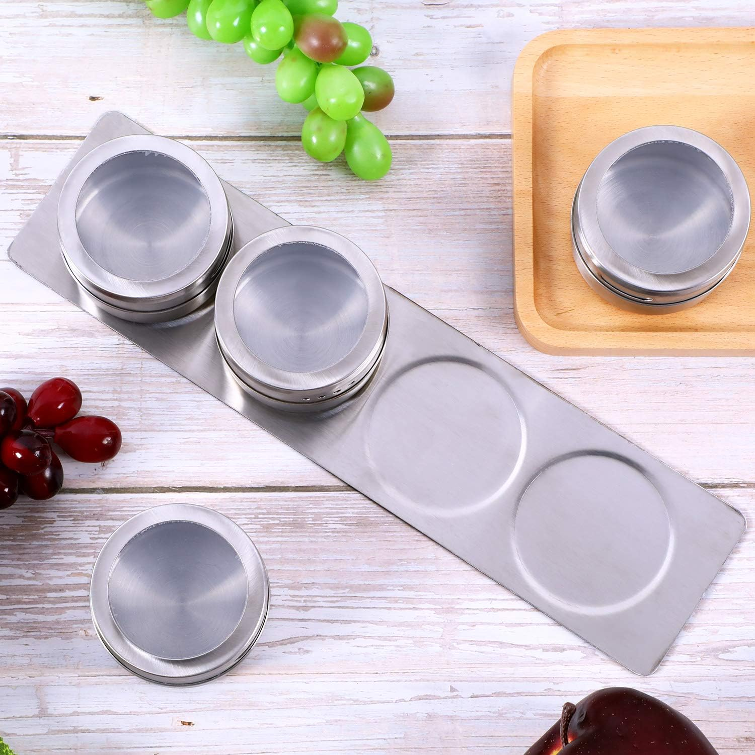 Chengu 3 Pieces Stainless Steel Wall Plate Base Wall Mounted Base for Home Magnetic Spice Jars Supplies Kitchen image number 4