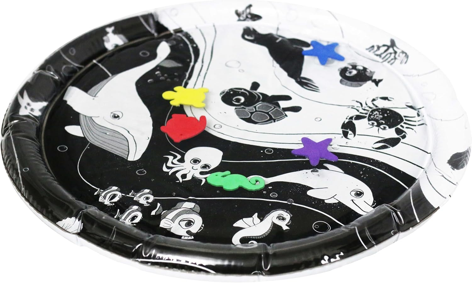 Under the Sea High Contrast Black and White Sensory Baby Water Mat, Baby Tummy Time Mat, Tummy Time Toy, image number 1