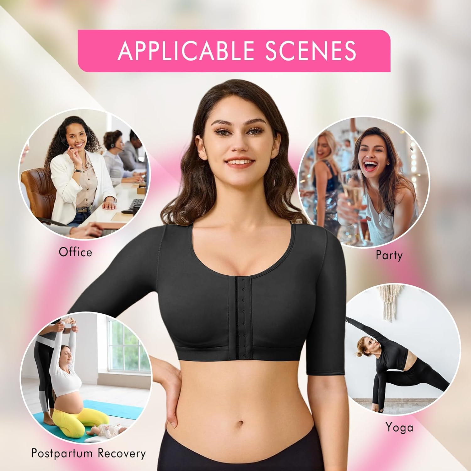 Supcomsta Arm Shaper Tops for Women,Front Closure Post Surgery Arm Compression Sleeves,Non-Padded Push-Up Bra Shapewear Posture Corrector Arm Faja image number 5