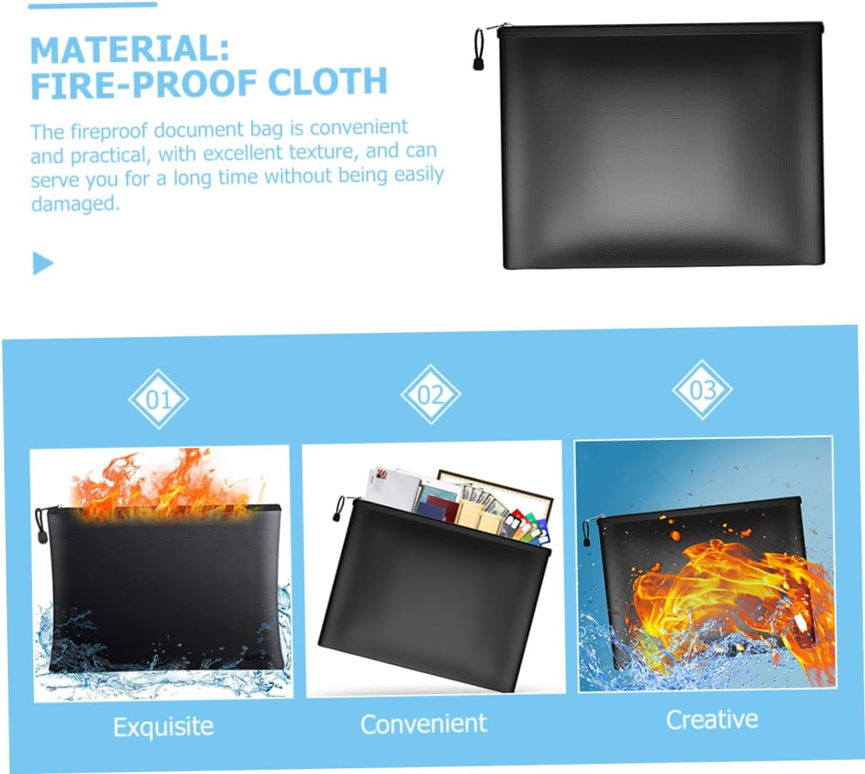 TEHAUX Fireproof Document Bag Pouch Organizer for Travel Money Cards Passports