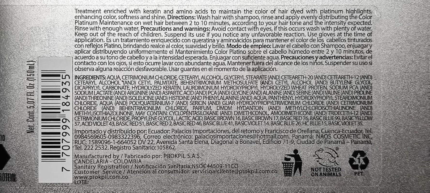 Prokpil | Treatment Platinum Maintenance Nuance Mask for Platinum Gray Silver Hair | Matizante Platino Natural Matizador Plateado, Gris Canoso (Travel Size 5Oz-150Ml) image number 2