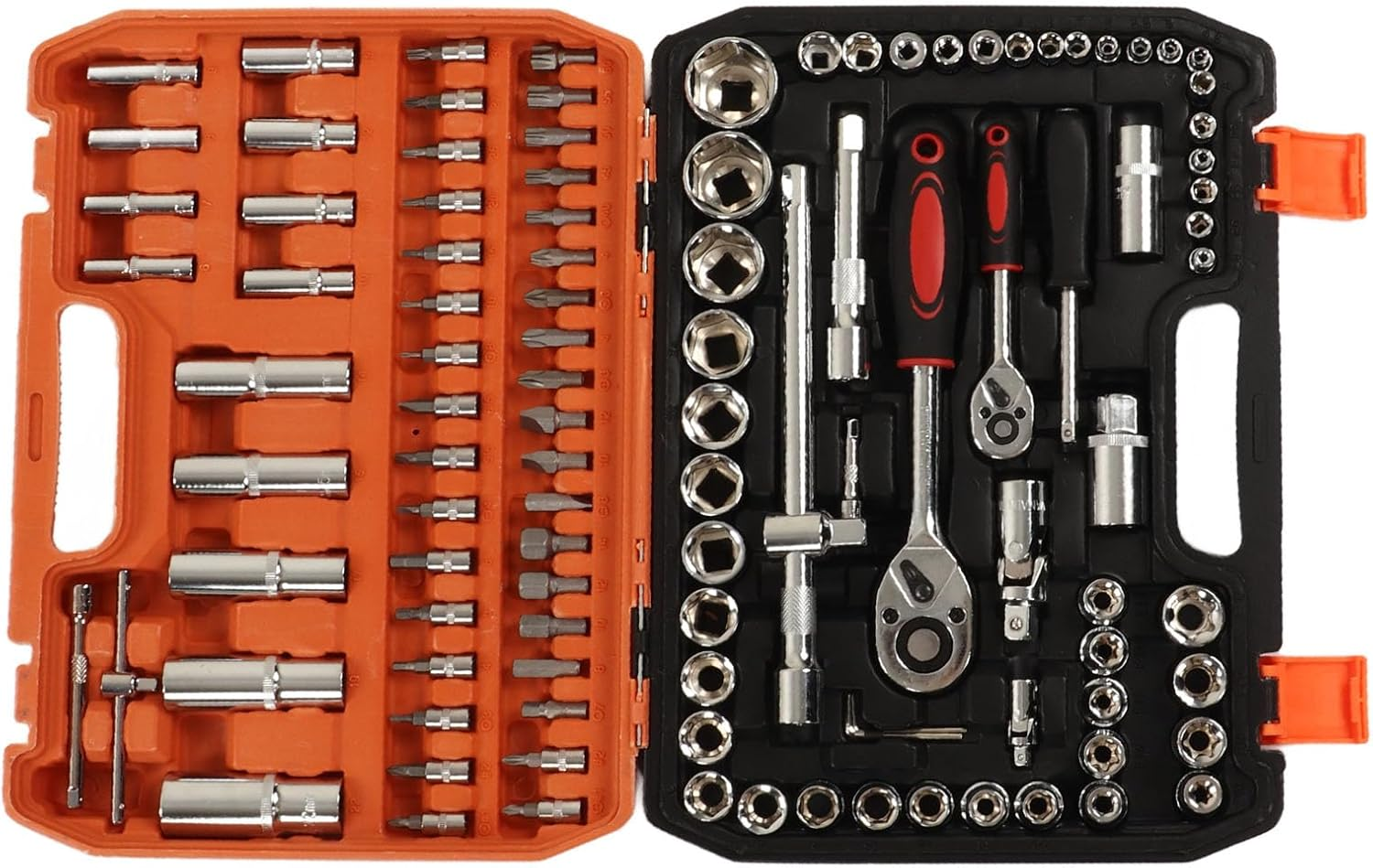 108 Piece Mechanical Repair Tool Set Chrome Steel Sockets Bits Ratchet Wrenches Hex Keys for Car and Home Maintenance