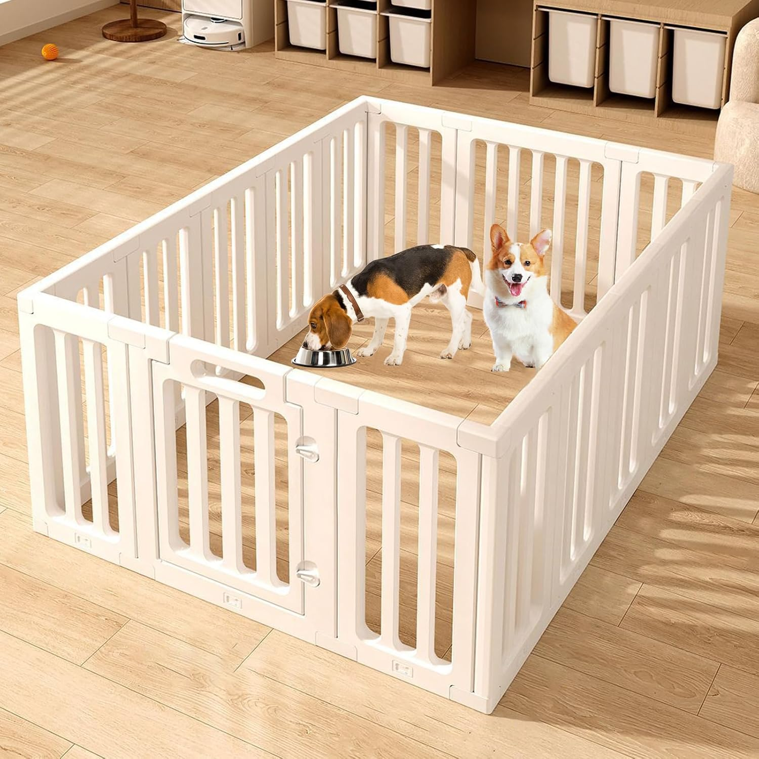 LIODUX Modern Design Pet Pen Fence, 14/16/18 Panels Plastic Puppy Enclosures, Dog Playpen, Easy Assemble Foldable Dog Crate for Puppy Cat Bunny Small/Medium Dogs (16 Panels) image number 2