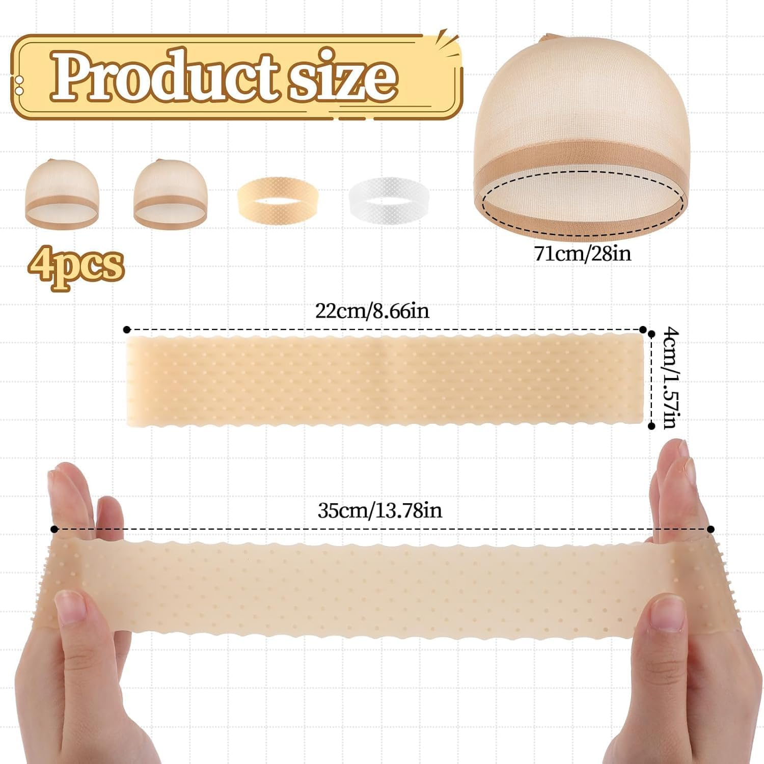 Nylon Wig Headband Silicone Wig Band, 4Pcs Silicone Wig Grip Band Stretchy Nylon Wig Cap, Silicone Wig Grip Band with Stretchy Nylon Wig Cap,Silicone Wig Grip Band with Nylon Wig Stocking Caps image number 2