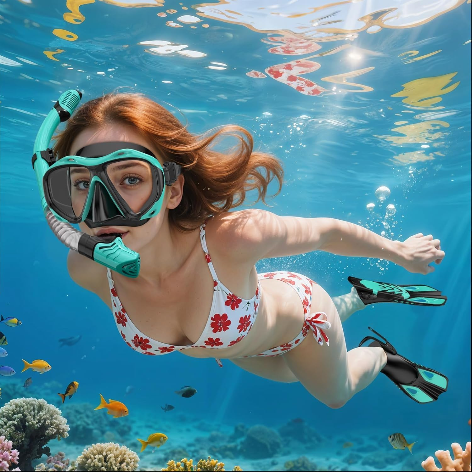 Mask Fin Snorkel Set with Adult Snorkeling Gear, 180&deg; Panoramic View Diving Mask, Trek Fin, Dry Top Snorkel +Travel Bags, for Swimming, Snorkeling and Travel Diving image number 4