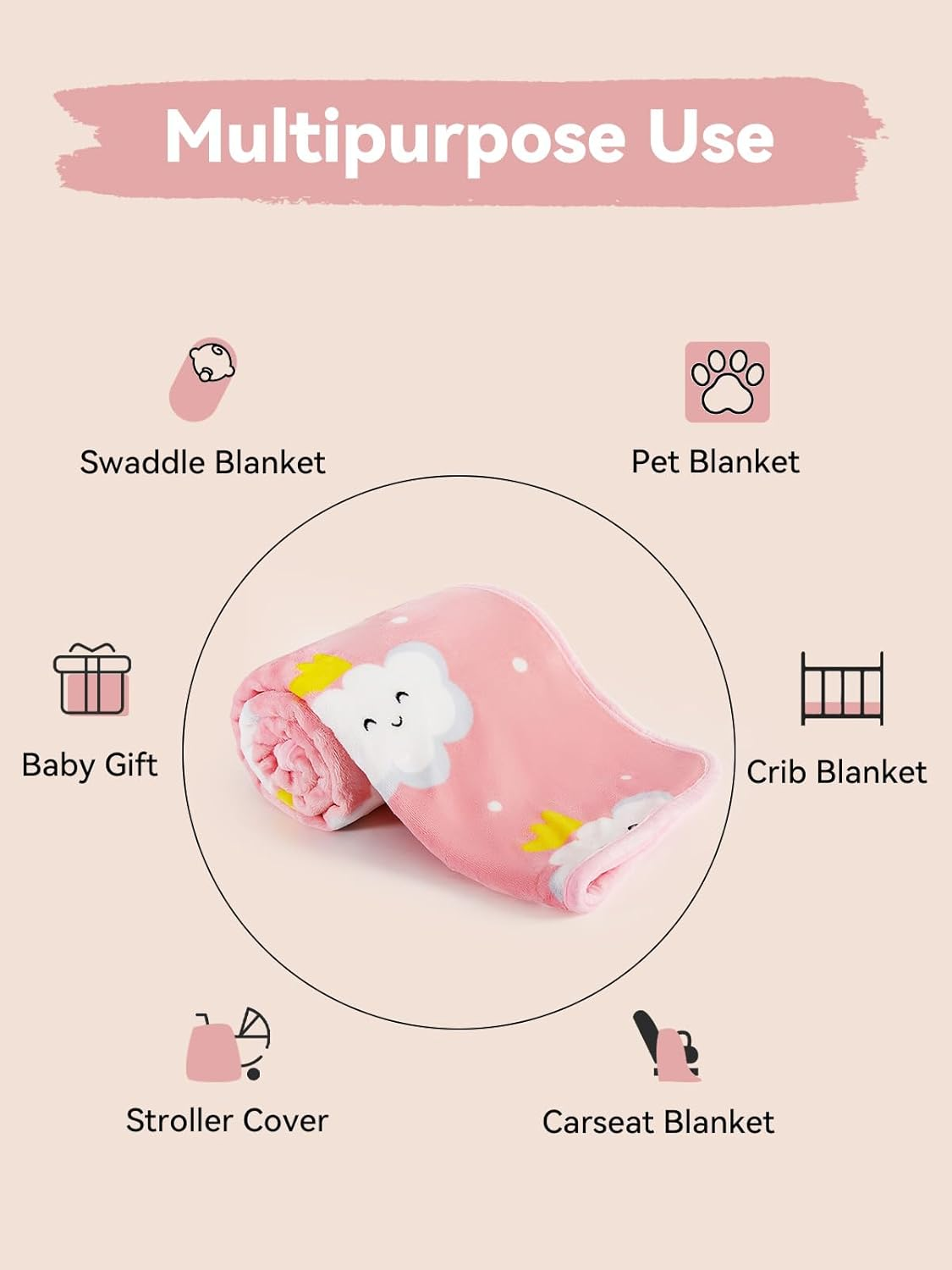 TILLYOU Toddler Flannel Blanket - Warm Cozy Baby Blanket for Boys and Girls, Smooth Cute Lightweight Blanket for Bedding Crib Stroller, 40X50 Inches, Pink Cloud image number 6
