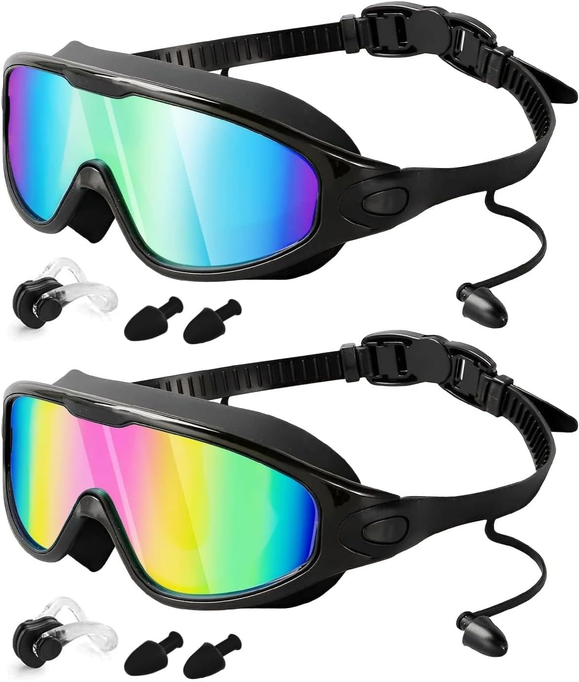 Necomi Swimming Goggles 2 Pack, Anti-Fog, UV Protection, 180&deg; Wide Field of View Leak Proof Swimming Goggles, Suitable for Women Men Adult Teenagers, Complimentary Ear Plugs, Nose Clips image number 6