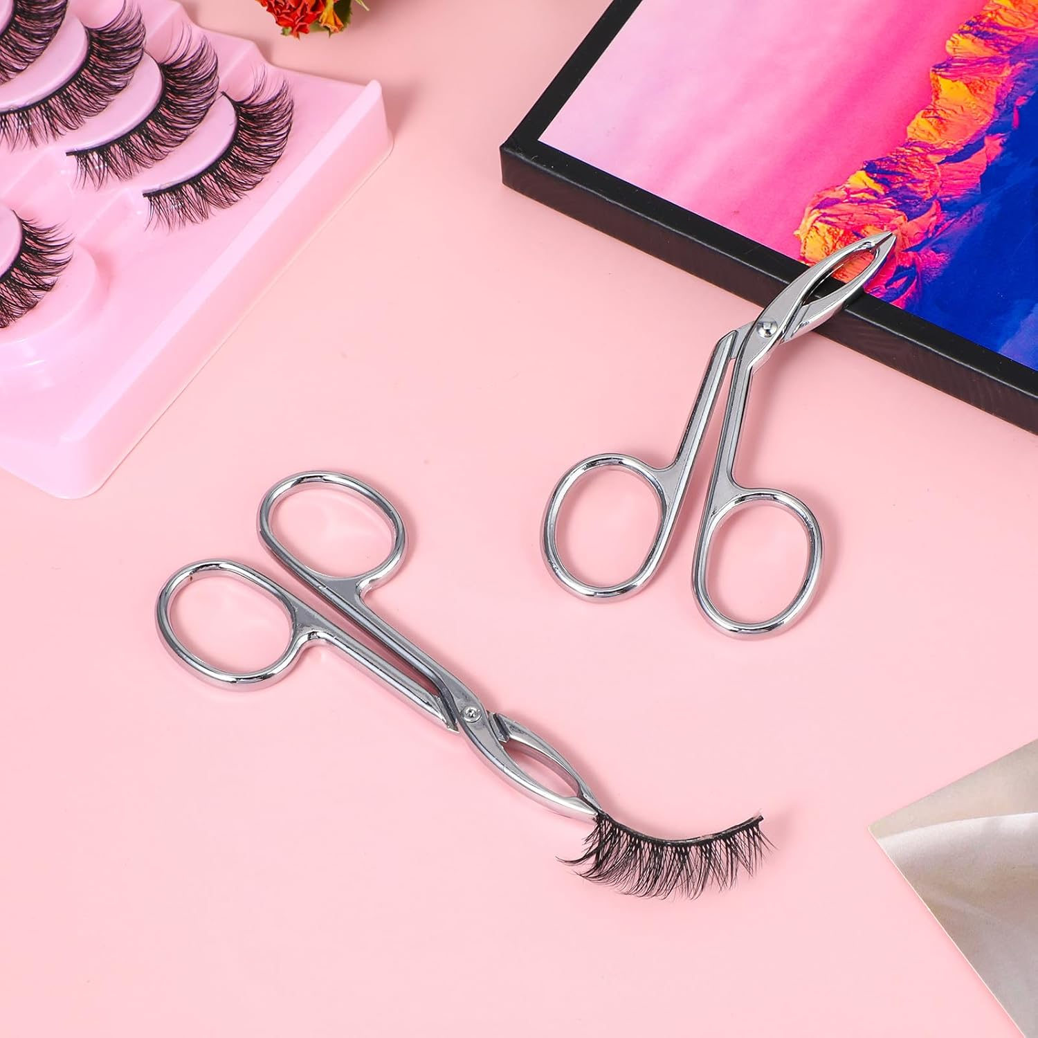 Gjinxi 2Pcs Eyebrow Tweezers Scissor Handle Set, Flat Straight Tip & Slanted Tip Stainless Steel for Hair Plucker Remover Facial Hair Eyebrows Care image number 5