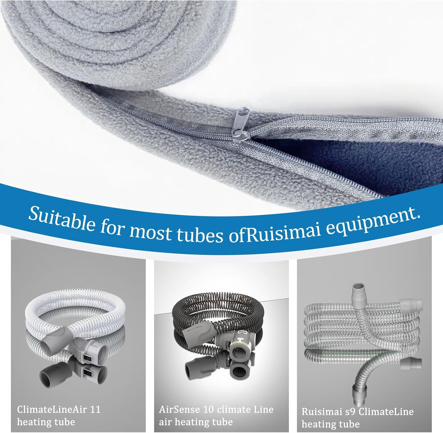 6.3Ft CPAP Hose Cover for Resmed Climatelineair Airsense 10 & 11, Waterproof CPAP Hose Cover, Double-Sided Wrap Full Zipper,Universal Heated Tubing Protection and Prevent Condensation Cover (Gray) image number 5