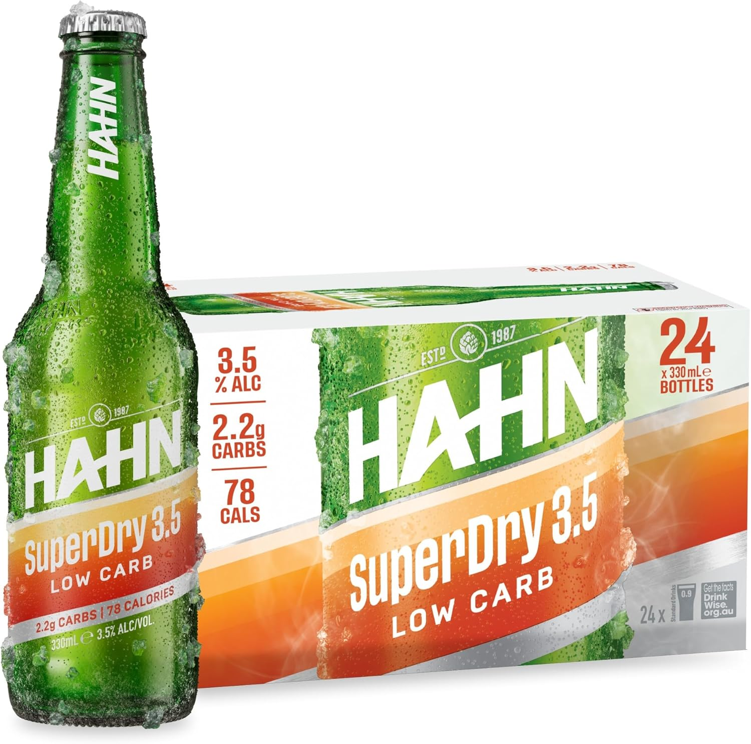 Hahn Superdry 3.5 Mid Strength Australian Lager Beer 3.5% ABV 24 Pack X 330 Ml Bottle Case