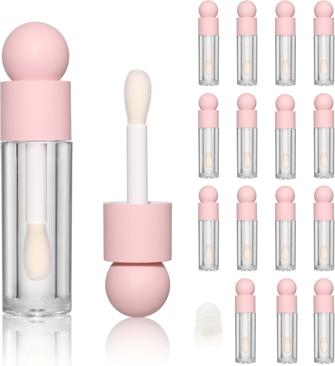 COSIDEA 16Pcs Empty 5Ml Pink Lip Gloss Tubes with Big Wand Large Deo Foot Brush Lipgloss Tube Container for Lip Oil