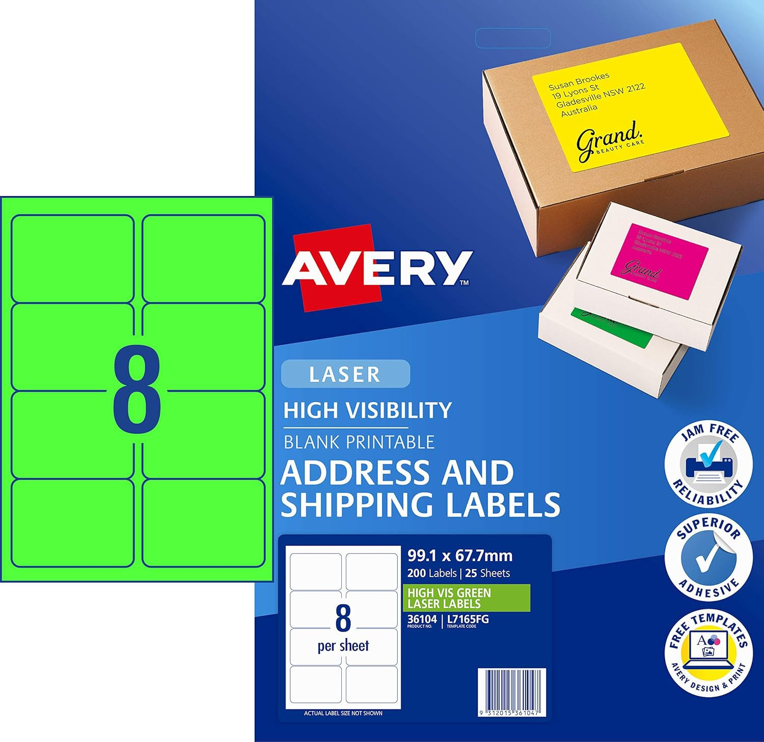 Avery Fluoro Orange High Visibility Shipping Labels for Laser Printers, 99.1 X 67.7 Mm, 200 Labels (36103 / L7165FO)