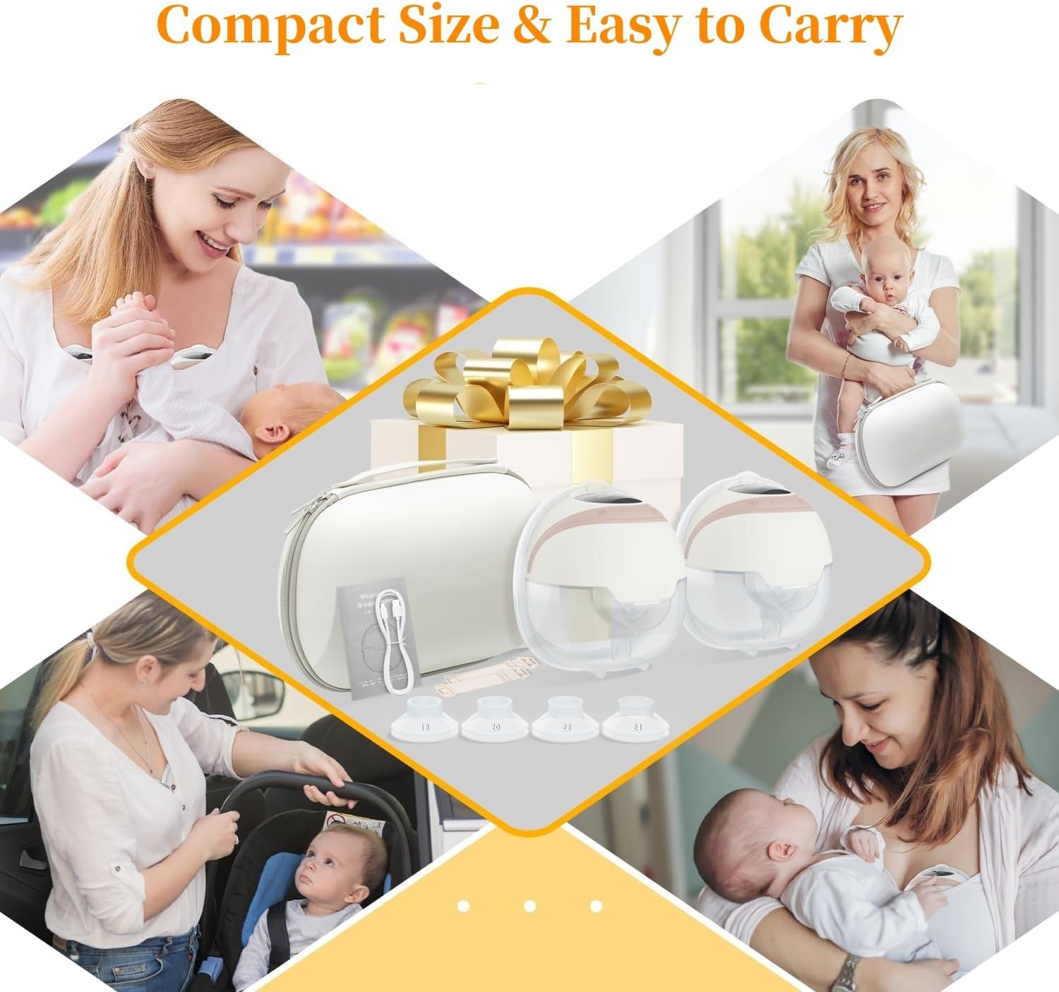 Wearable Electric Breast Pump with Carrying Bag, Hands-Free Breast Pump with 3 Modes & 15 Suction Levels, Portable Electric Breastfeeding Pump Low Noise LED Display 18/20/22/24MM Flanges - 2 Pack image number 1