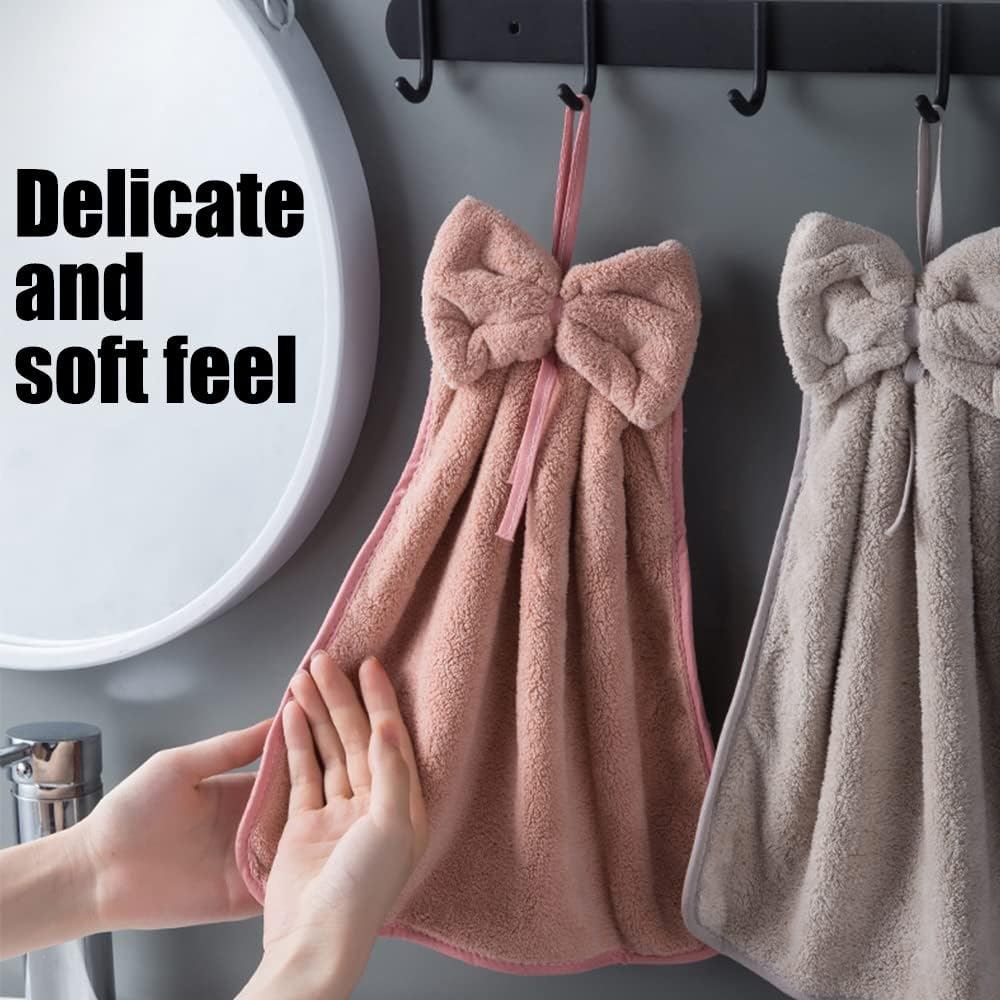 BOJVESH 4Pcs Bowknot Hanging Hand Dry Towels, Microfiber Coral Velvet Hand Towels Hanging Loop, Absorbent Super Soft Cute Hand Towels for Kitchen Bathroom Kids Adults&hellip; - 4Pcs Full Sky Star image number 6