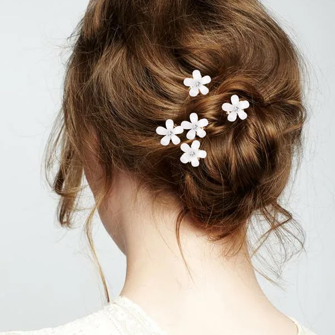 SGERUFZ 10Pcs Mini Flower Hair Clips with Rhinestones Cute Decorative Wedding Hair Clips Flower Hair Pins Flower Hair Accessories