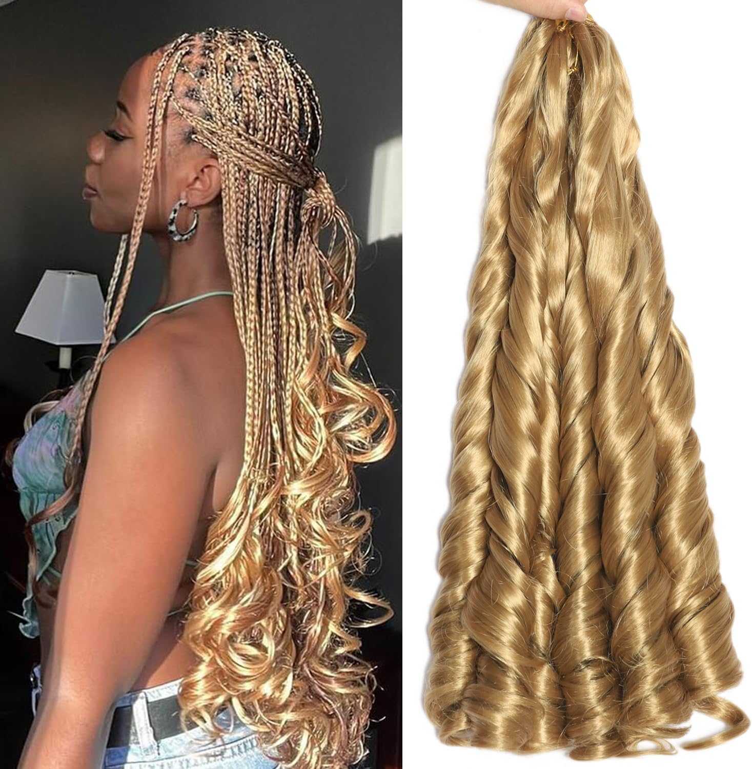 French Curl Braiding Hair 22 Inch 8 Packs Curly Braiding Hair Pre Stretched French Curl Crochet Braids Extensions for Braiding (OT30/27, 22 Inch (Pack of 8))