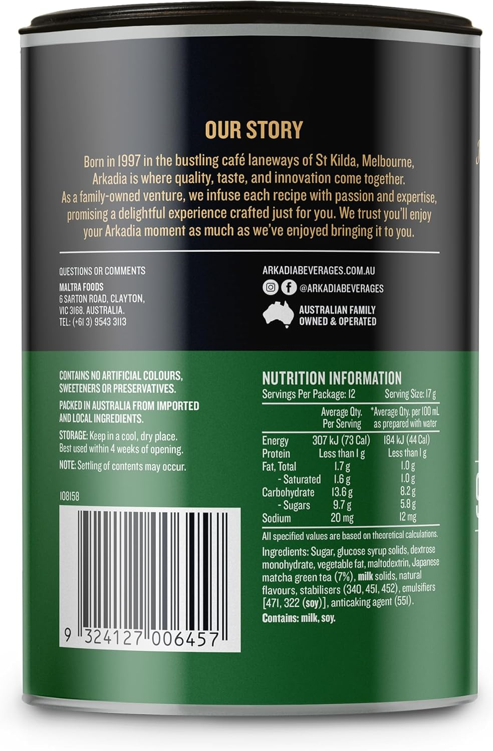 Arkadia Original Matcha Latte Powder, 220G, 12 Serves, Hot or Cold, Japanese Green Tea Blend image number 2