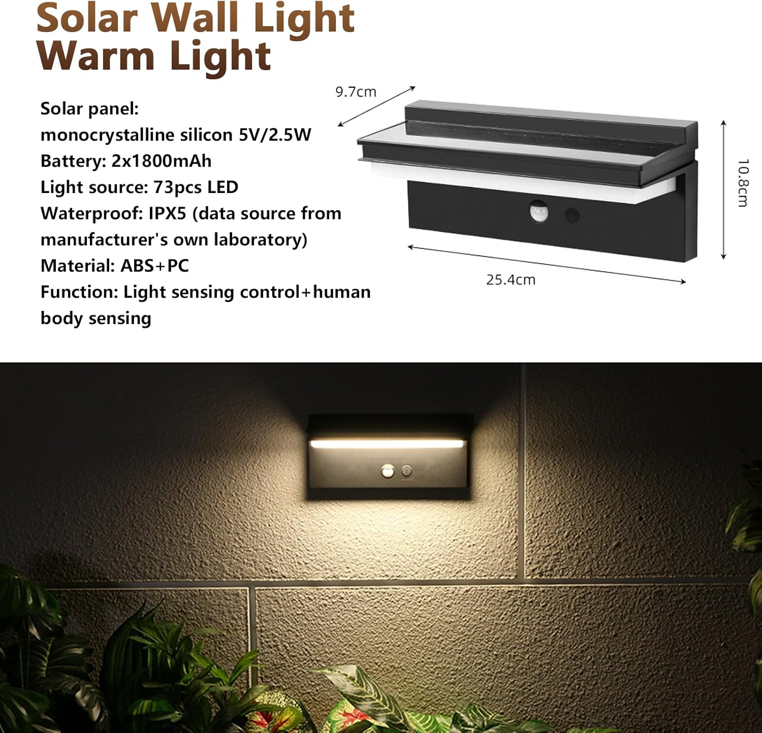 Solar Lights for Outdoor Use with Motion Sensor, LED Solar Wall Light Outdoor Warm White 3000 K, IPX5 Waterproof, 4 Light Modes, Super Bright Solar Lamp for Garden, Patio, Garage and Yard image number 6