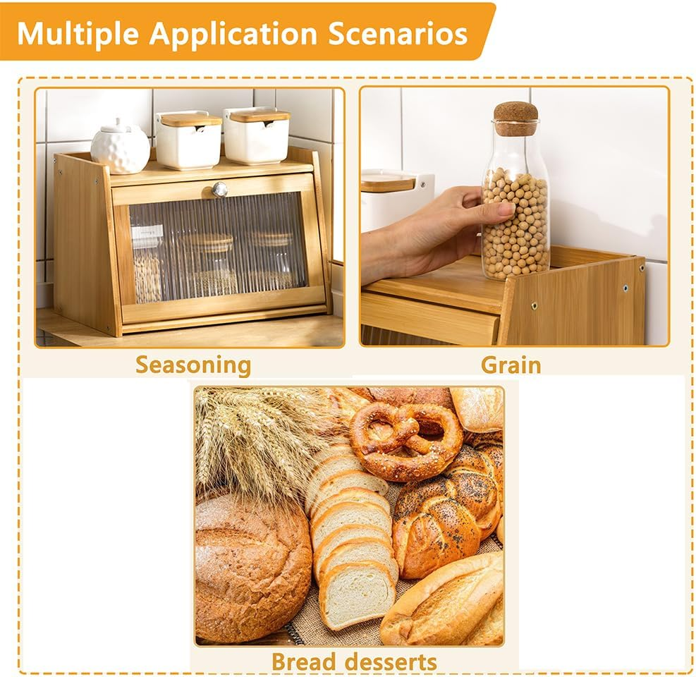 TOMVAES 2-Layer Bamboo Storage Cabinet, Countertop Kitchen Storage Cupboard, Tea & Coffee Bar, 40X25X27 Cm image number 3