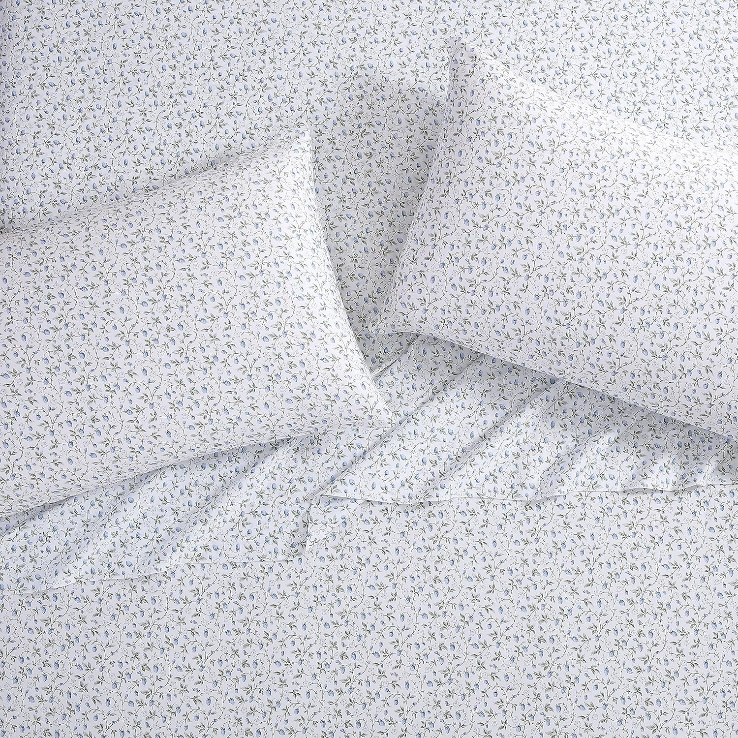 Laura Ashley - King Sheet Set, Soft Sateen Cotton Bedding Set - Sleek, Smooth, & Breathable (Bramble Vine Green, King) (USHSA01235900) image number 2