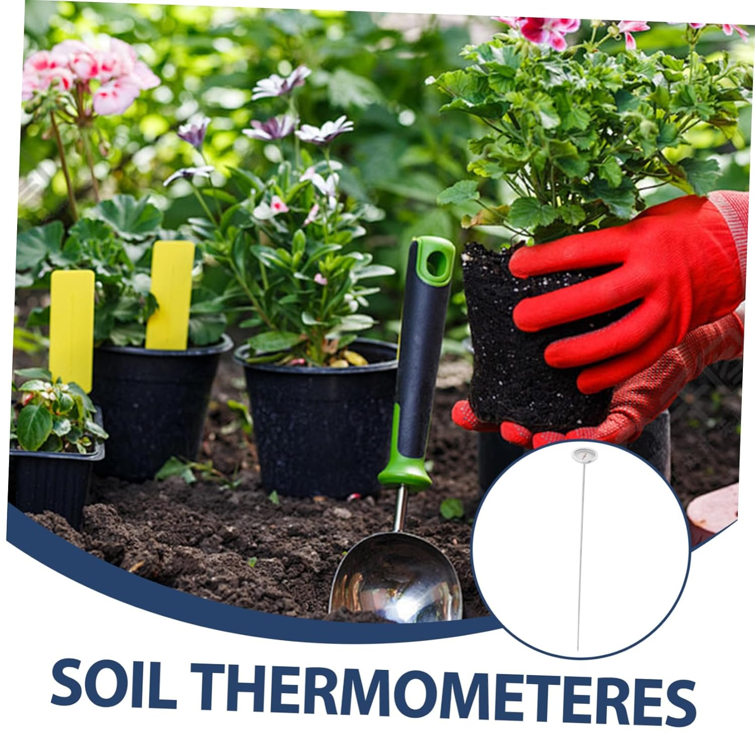 Backyard Compost Soil Thermometer Long Stem Stainless Steel Probe Garden Earth Temperature Measuring Tool User-Friendly Compact Design for Gardening and Composting