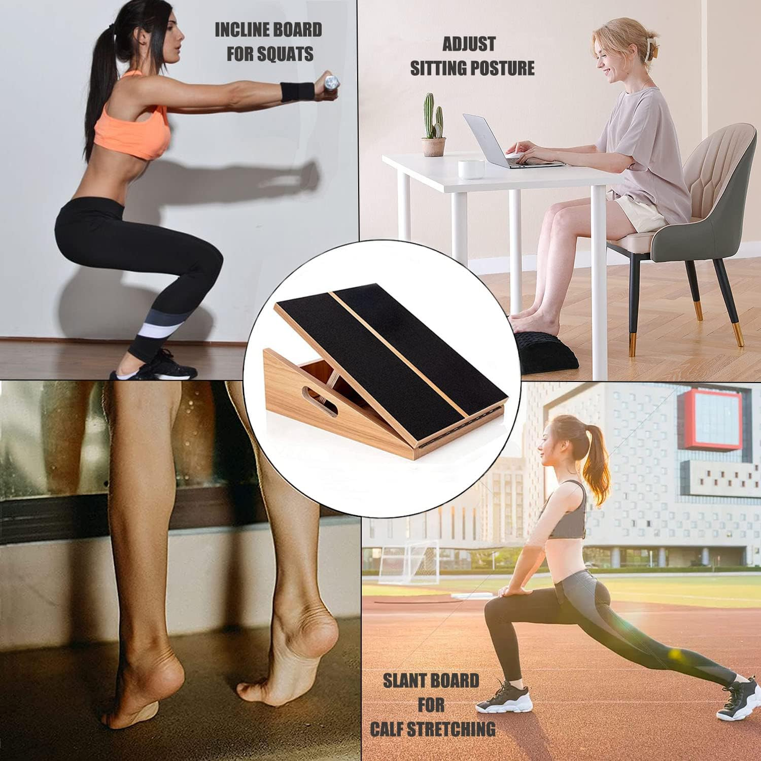 Slant Board for Calf Stretching Squats Calf Stretcher Incline Stretch Adjustable Wooden Wedge Footrest Professional for Knees Ankle Heel Feet Leg image number 3