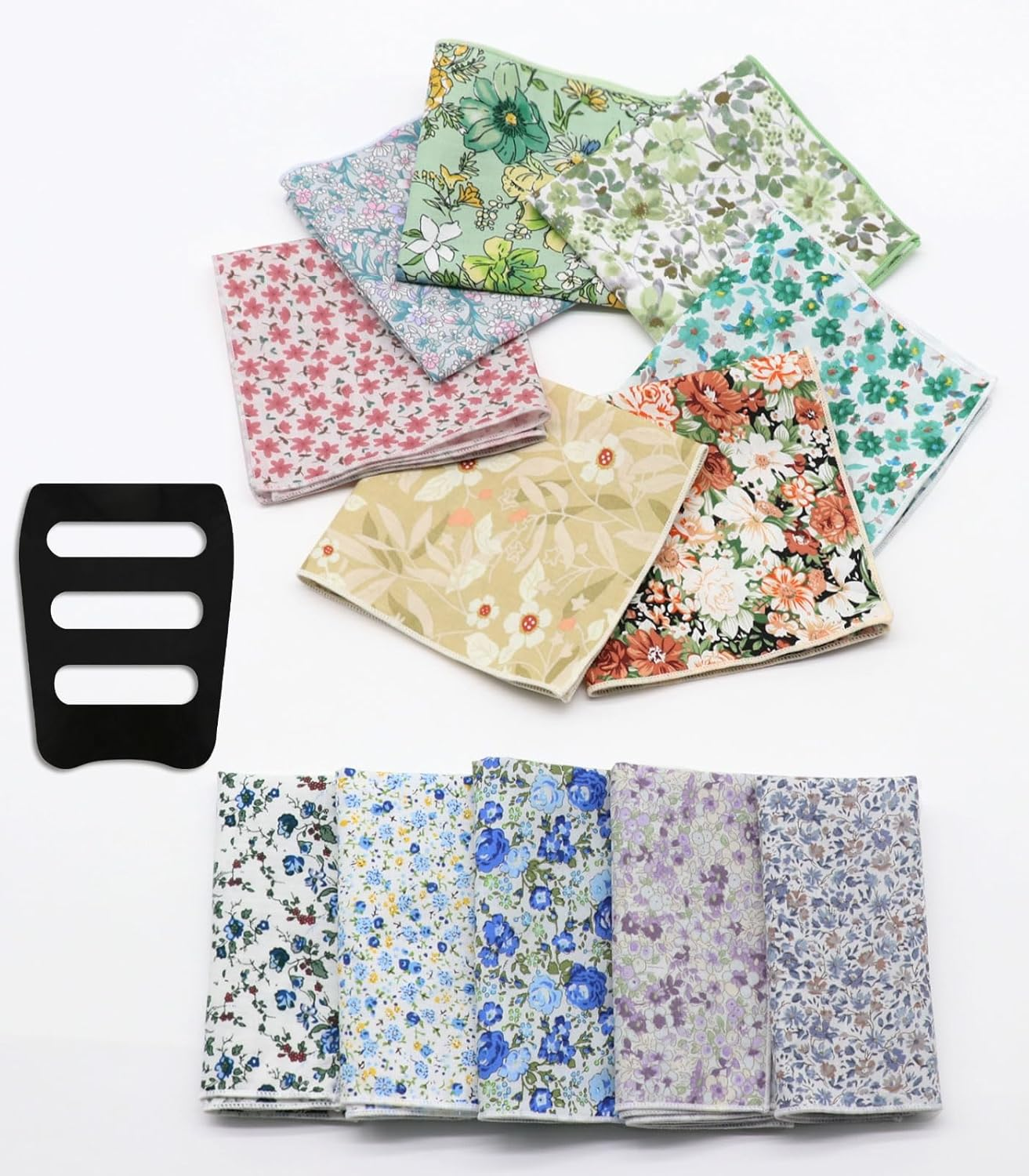 GHTIYLP Floral Pocket Squares for Men with Holder Printed Flower Mens Handkerchief Cotton Suit Pocket Hanky for Wedding - Hundred Flowers image number 5