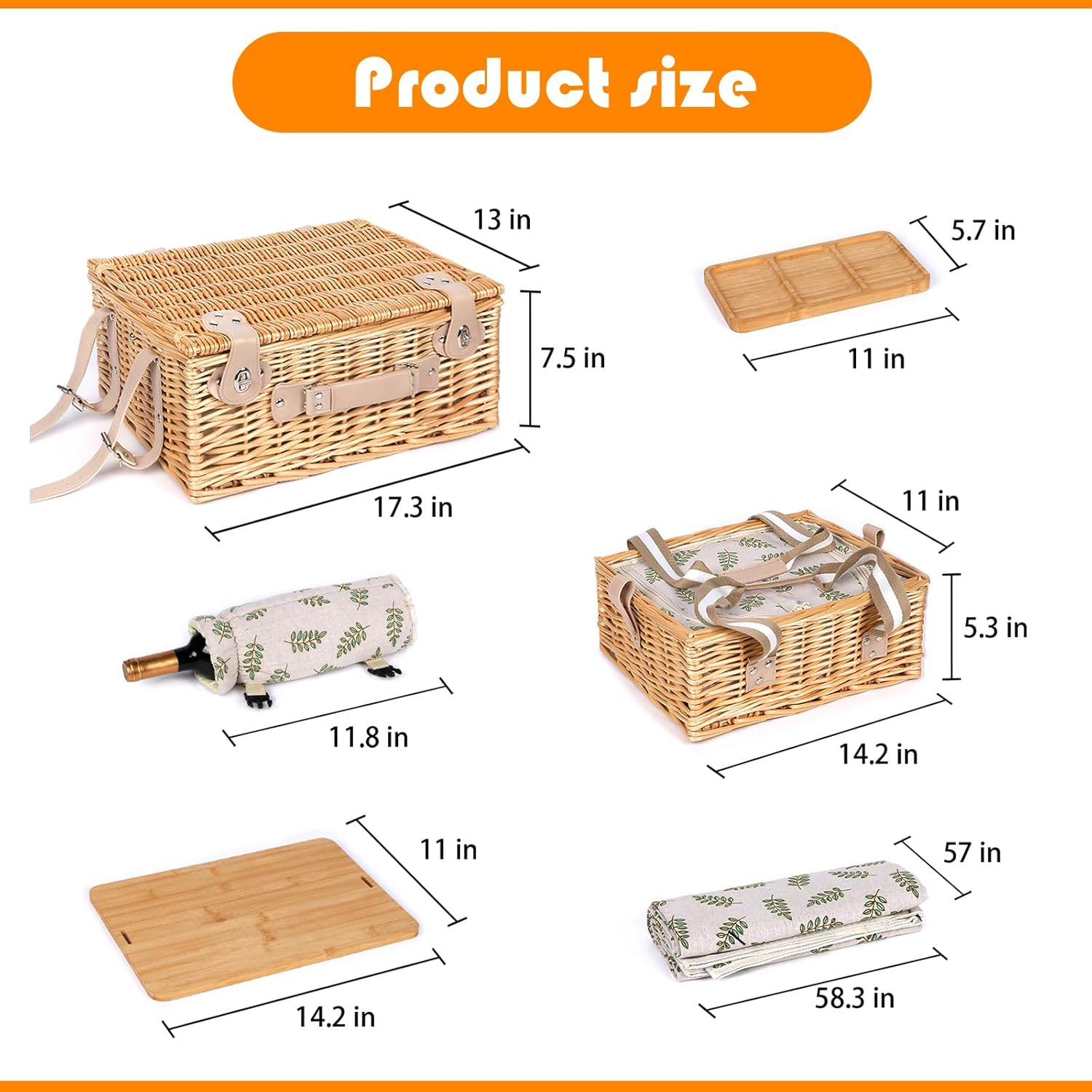 Hap Tim Dual Wicker Picnic Basket Set with Blanket Charcuterie Boards for 2/4/6 - Unique Gifts Ideas for Couple, Engagement, Wedding, Bridal Shower, Family, Christmas - White Elephant Gifts for Adults image number 4