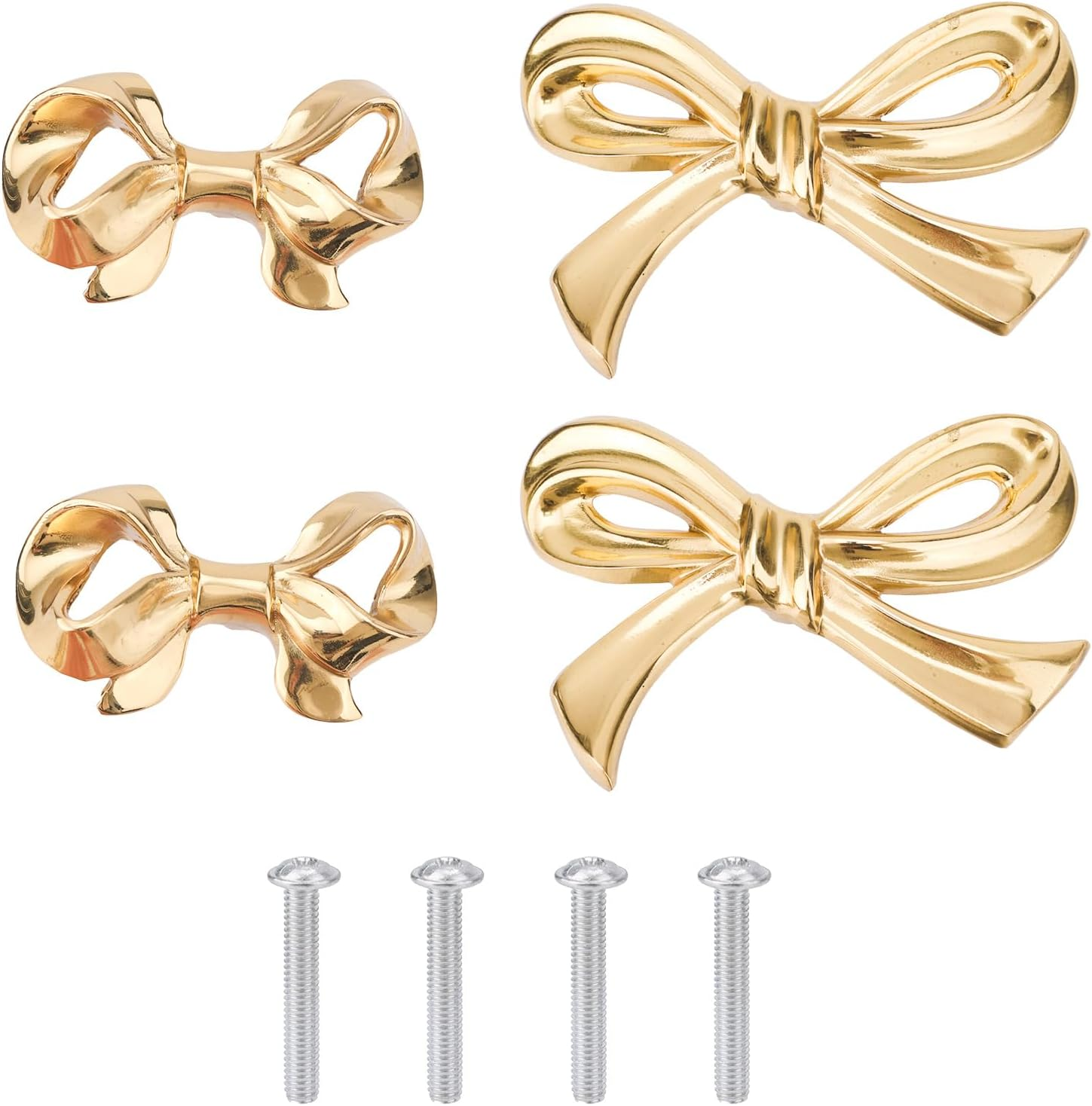 4Pcs Brass Bow Cabinet Knobs, Vintage Bow Gold Dresser Knobs Decorative Drawer Pull Handles for Cupboard Wardrobe Hardware Closet Home Kitchen (2 Styles) image number 3