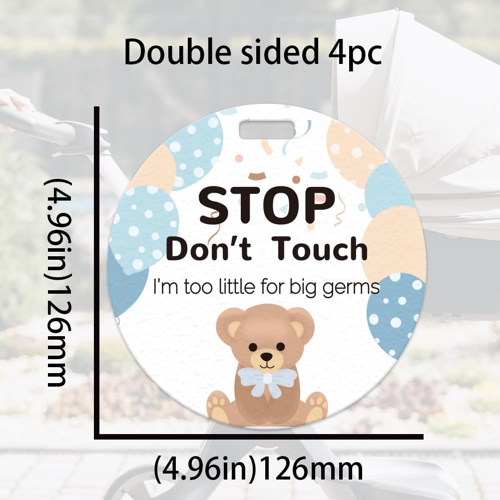 ORIGACH 4 Pack Balloon Bear Do Not Touch Baby Signs Baby Car Seat Tag with Hanging Strap and Clip for Newborn Girl Boy image number 3