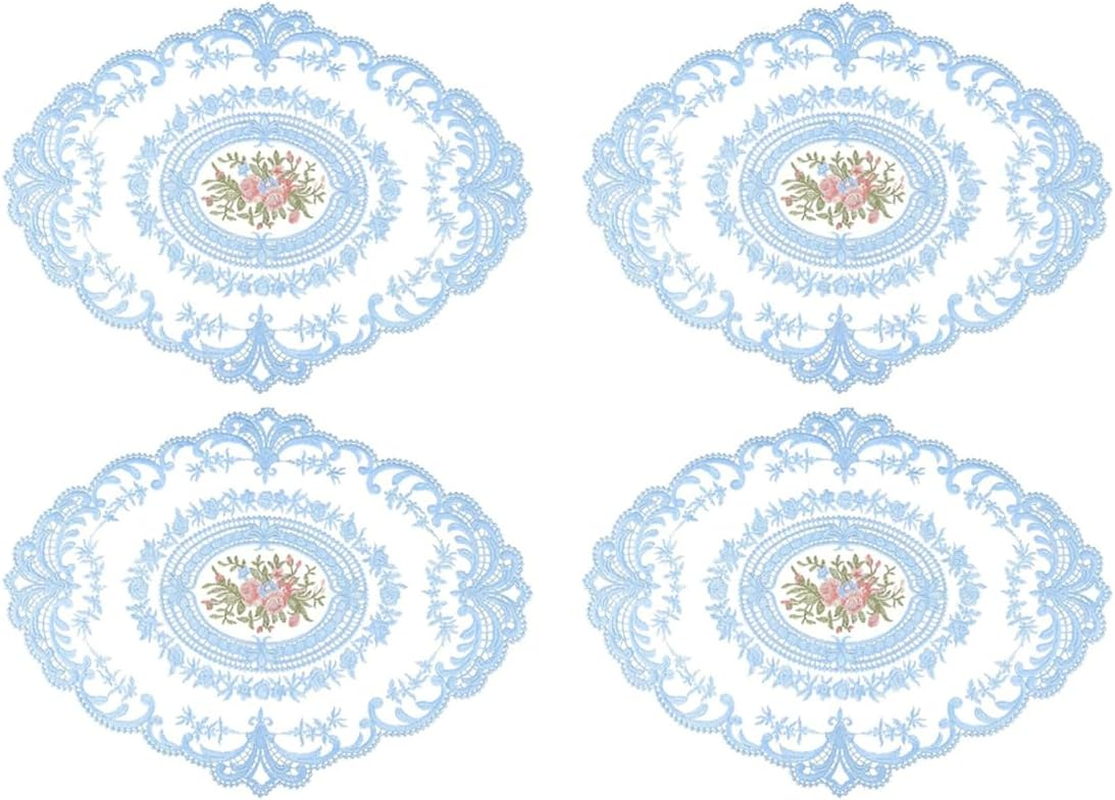 AIMALL 4-Pack Vintage Oval Crochet Placemats, Handmade French Lace Doilies, 12.2X16.5 Inches