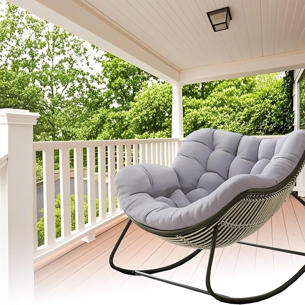 Lazy Rocking Egg Chair Cushion, Indoor Outdoor Oversized Lounge Wicker Papasan Cushion, Thick Nest Back Seat Pillow for Patio Porch Garden(Only Cushion)(Light Gray) image number 4